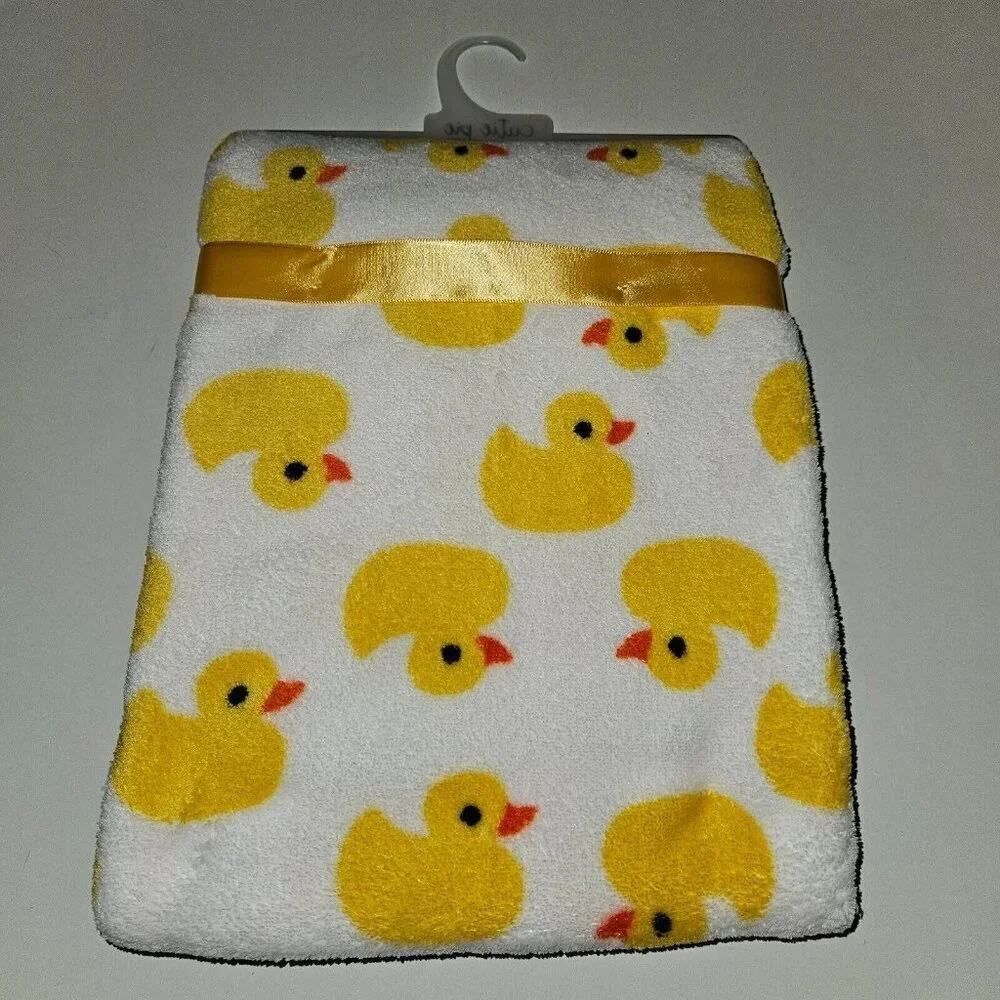 NEW Cutie Pie Yellow Duck White Fleece Baby Blanket Lovey 30
